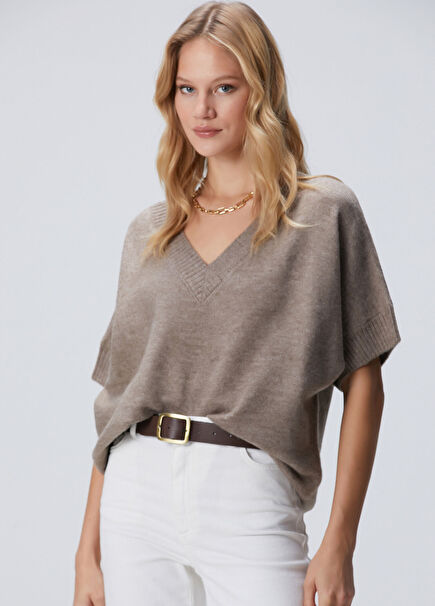 Mink V-Neck Short Sleeve Sweater
