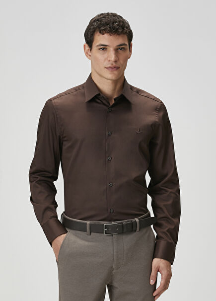 Slim Fit Kahverengi Gömlek