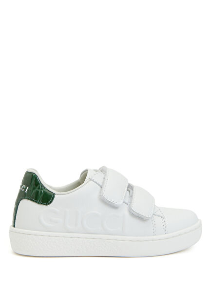Beyaz Logolu Unisex Çocuk Deri Sneaker