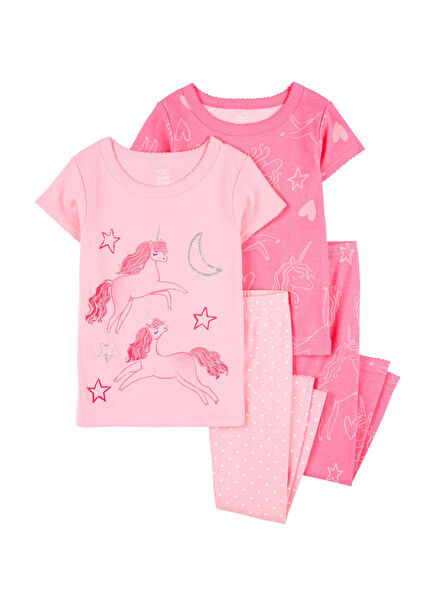 Pembe Unicorn Desenli Kız Bebek 4'lü Pijama Seti 