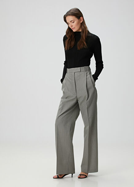 Black Gingham Wool Trousers
