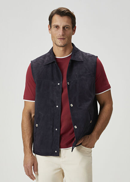 Navy Blue Suede Vest