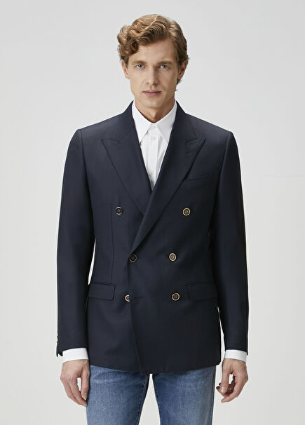 Navy Blue Wool Double-Breasted Jacket