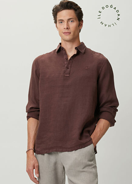 Comfort Fit Brown Linen Shirt