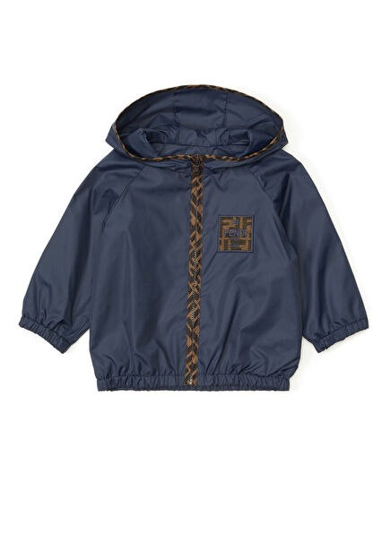 Dark Blue Hooded Baby Boy Raincoat