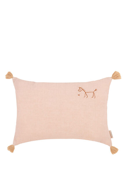 Powder Pink İşlemeli Fransız Keten Bebek Çocuk Yastığı