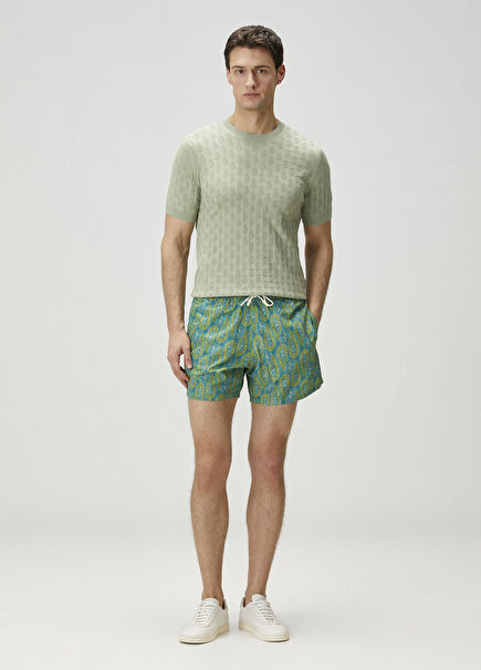 Yeşil Mavi Şal Desenli Mayo