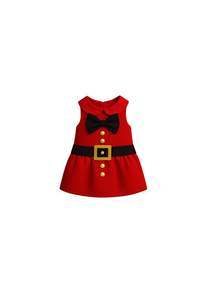 Kırmızı Pamuklu Papyon Detaylı Kedi Köpek Elbisesi 