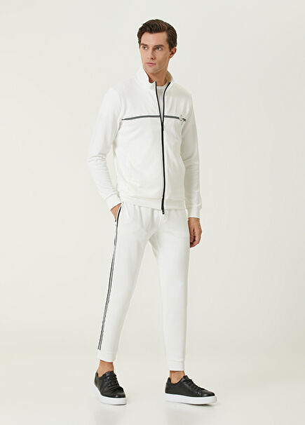 Beyaz Kaz Çizgi Detaylı Scuba Jogger Eşofman Altı