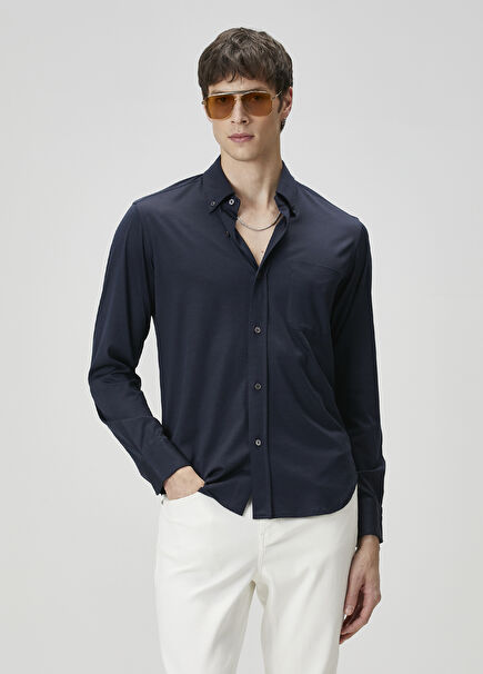 Dark Navy Blue Silk Shirt