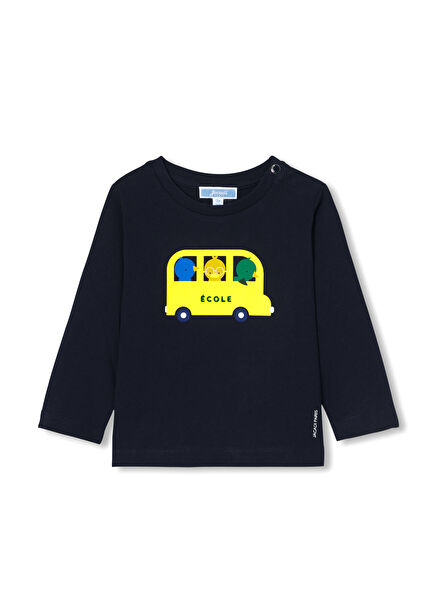 Printed Navy Blue Long Sleeve Baby Boy T-Shirt