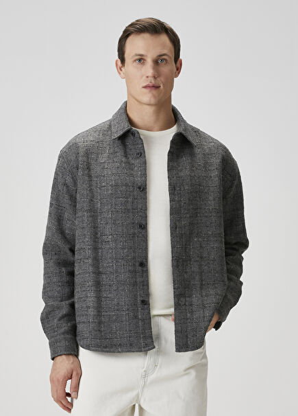 Gri Yün Tweed Dış Gömlek