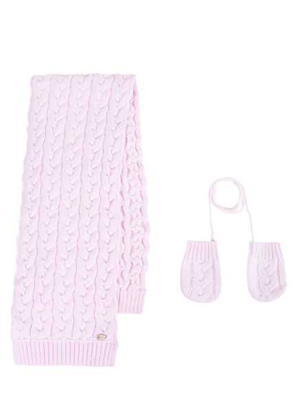 Pink Hair Braid Baby Girl Scarf & Gloves Set of 2