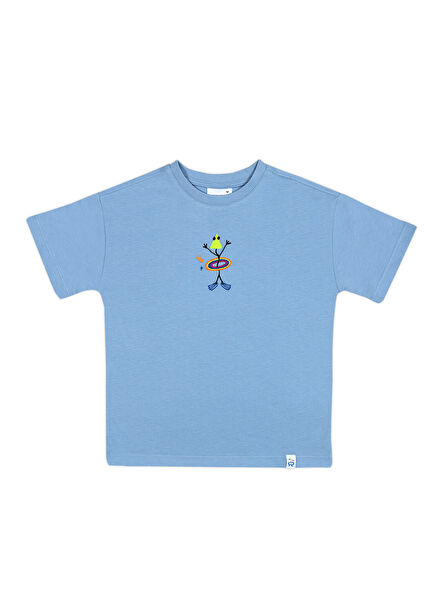 Hula Hoop Diving Nakışlı Açık Mavi Oversize Kısa Kollu Erkek Çocuk  T-Shirt