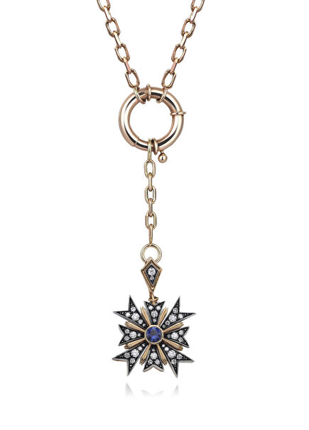 Nişan Safirli Pırlantalı 18 Ayar Altın Kadın Kolye