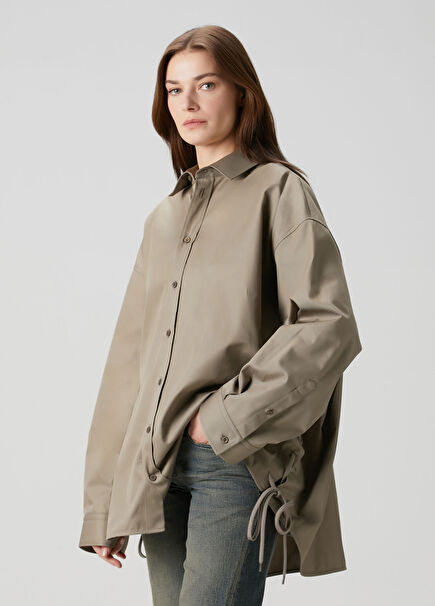 Beige Lace-Up Detailed Shirt