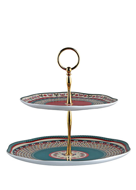 Liora Patterned Porcelain 2 Layer Cake Stand
