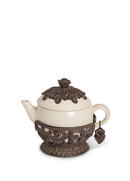 Acanthus Krem Seramik Çaydanlık