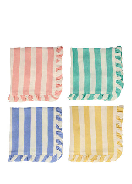 Striped Ruffle Detail Fabric 4-Pack Napkins