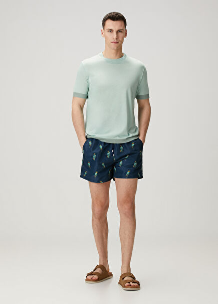 Navy Blue Parrot Patterned Swimsuit