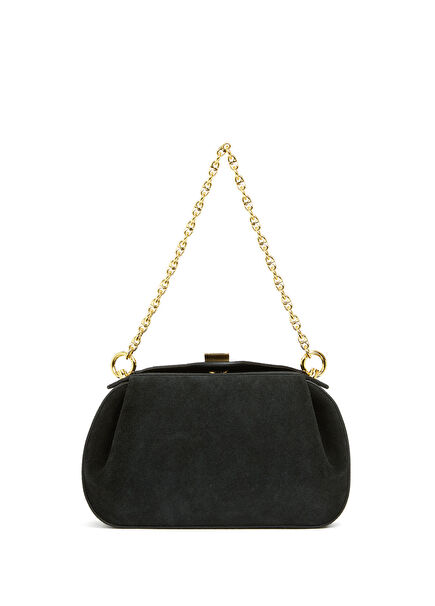Oyster Mini Black Women's Suede Handbag