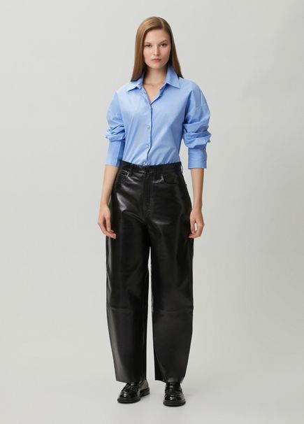 Neo Black Barrel Leather Trousers