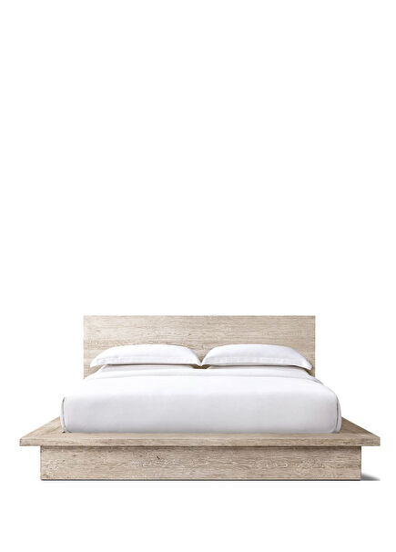 Hara Beyaz Fırçalanmış Meşe Ahşap Çift Kişilik Karyola