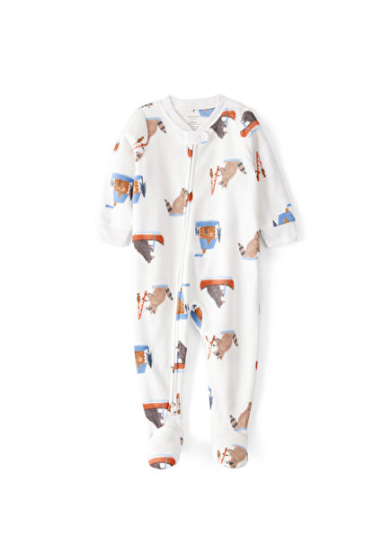 Ekru Polar Uzun Kollu Erkek Çocuk Patikli Tulum