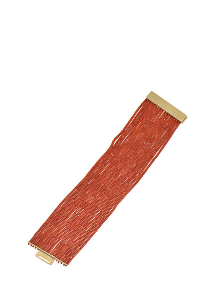 Coral Beaded Women's Gold Bracelet
