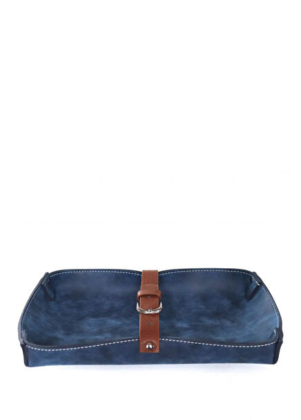 Navy Blue Brown Arched Decorative Serving Basket