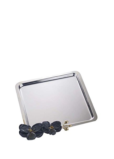 Orchid Silver Tray with Orchid Leaf Motif