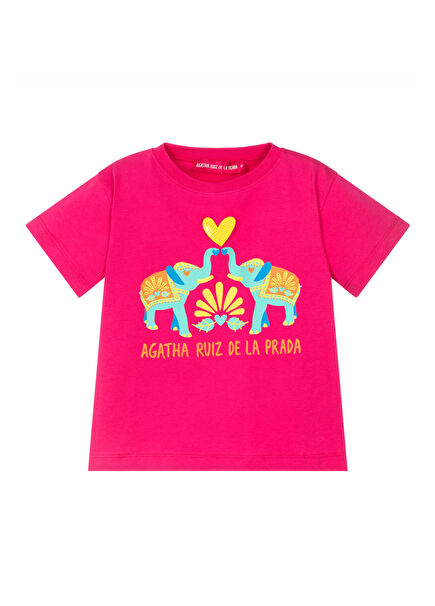 Goa Fuşya Fil Baskılı Kız Çocuk T-shirt