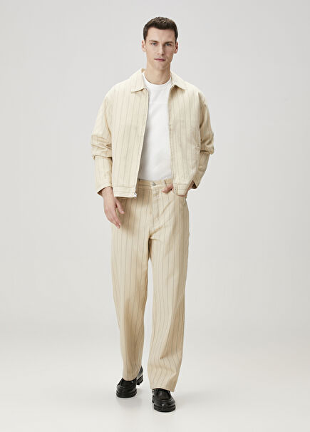 Beige Striped Jeans
