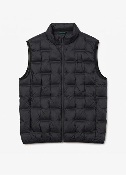 Dark Green Regular Fit Stand Collar Men's Quilted Vest