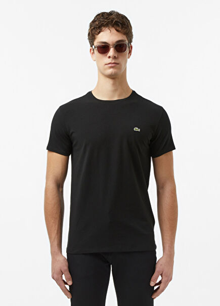 Siyah Bisiklet Yaka Slim Fit Kısa Kollu Erkek T-Shirt