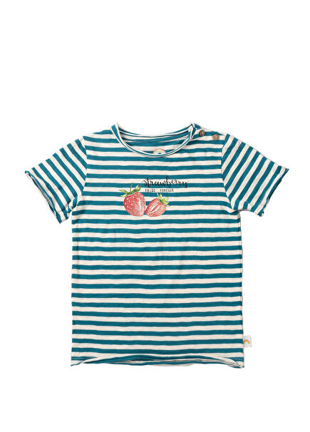 Strawberry Fields Green White Striped Wide Neck T-Shirt