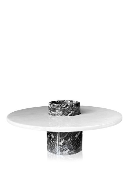 Lena Siyah Beyaz Mermer Servis Standı 26 x 26 cm