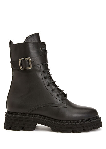 Siyah Kemer Detaylı Kadın Deri Bot