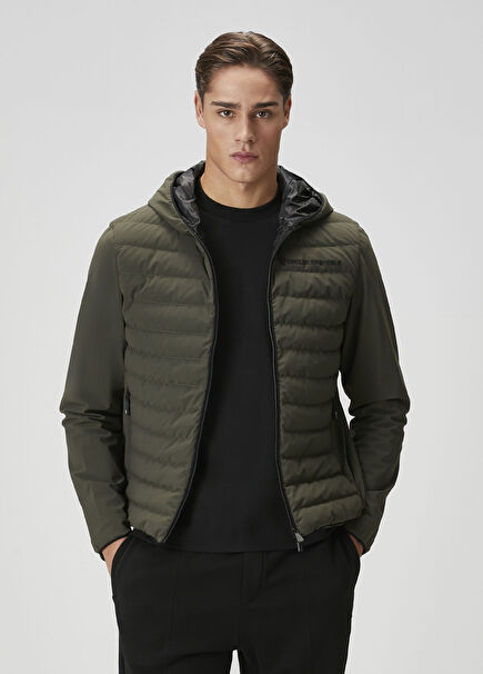 Haki Kapüşonlu Puff Mont