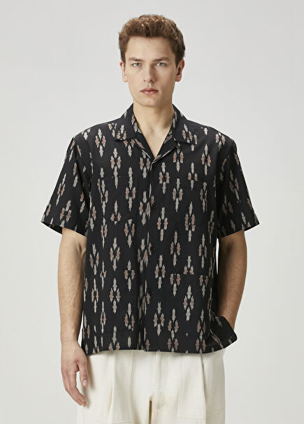 Pedro Black Ethnic Patterned Short Sleeve Shirt