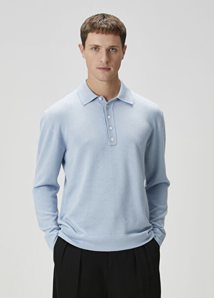 Mavi Polo Yaka Kaşmir Kazak