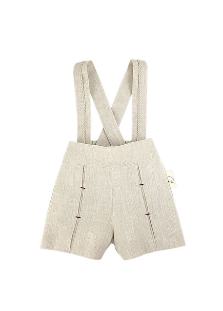 Bej Keten Askılı Erkek Bebek Salopet