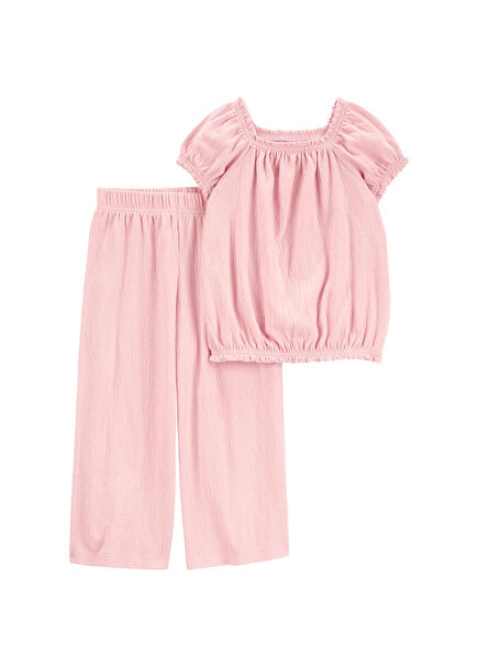 Kısa Kollu T-Shirt ve Pantolon Kız Çocuk 2'li Set