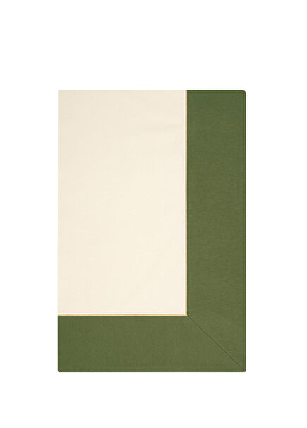 Forest Charm Yeşil Bej Kumaş Altın Rengi İşlemeli Pamuklu Masa Örtüsü 260 x 160 cm