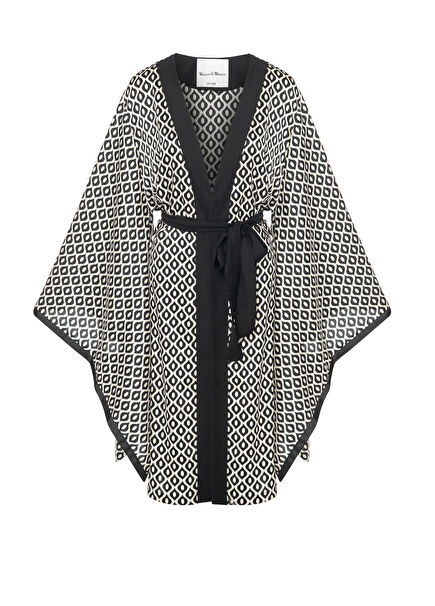 Black & White Geometric Patterned Japanese Kimono