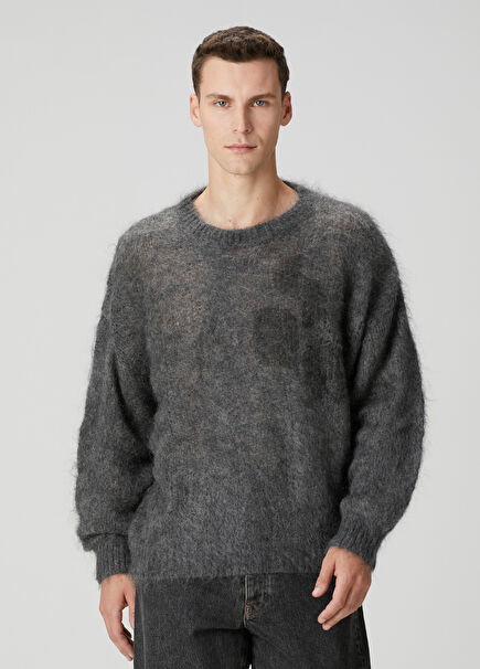 Antrasit Logo Jakarlı Yün Kazak