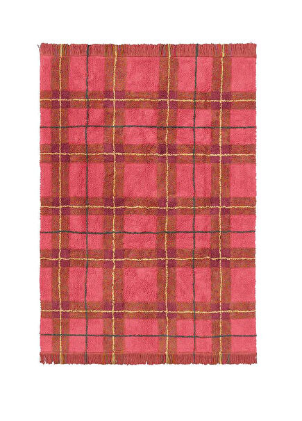 Tartan Vintage Red Pamuklu Orta Boy Çocuk Odası Halısı 140 x 190 cm