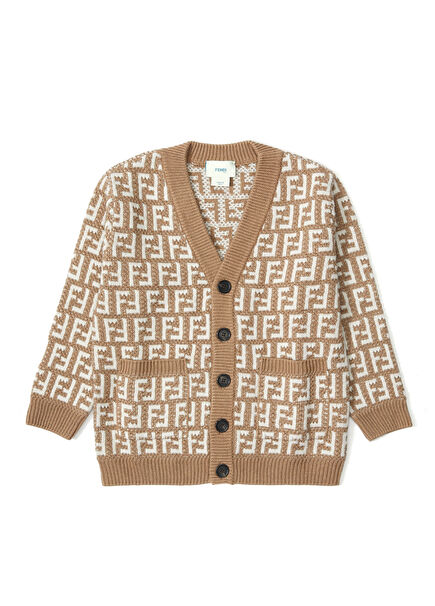 Bej Logolu Unisex Çocuk Hırka