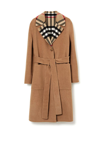 Double-Sided Check Beige Women's Coat