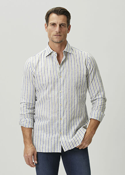 Colorblocked Striped Linen Shirt